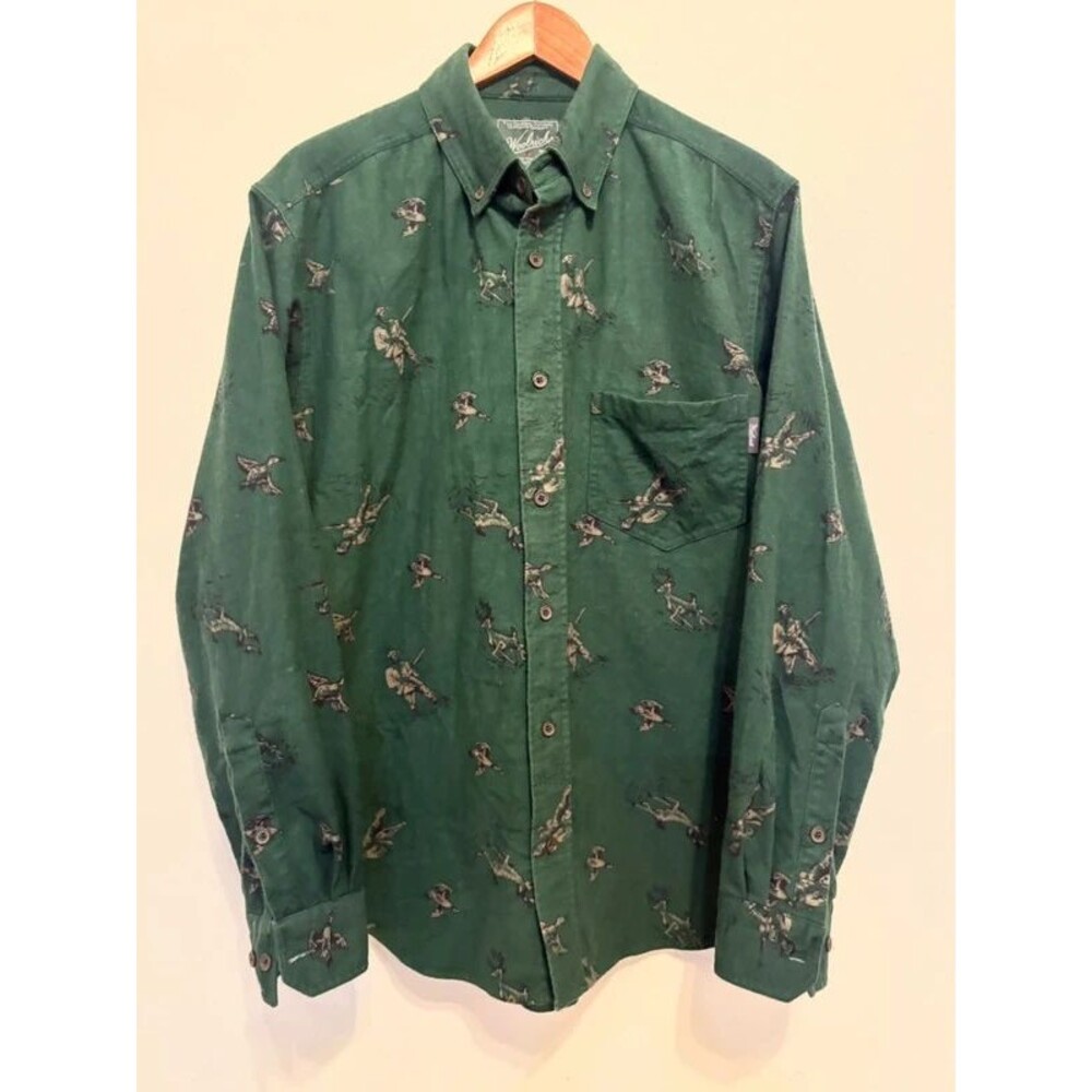 Vintage Woolrich Hunter Green Duck Print Flannel Button-Down Shirt Medium